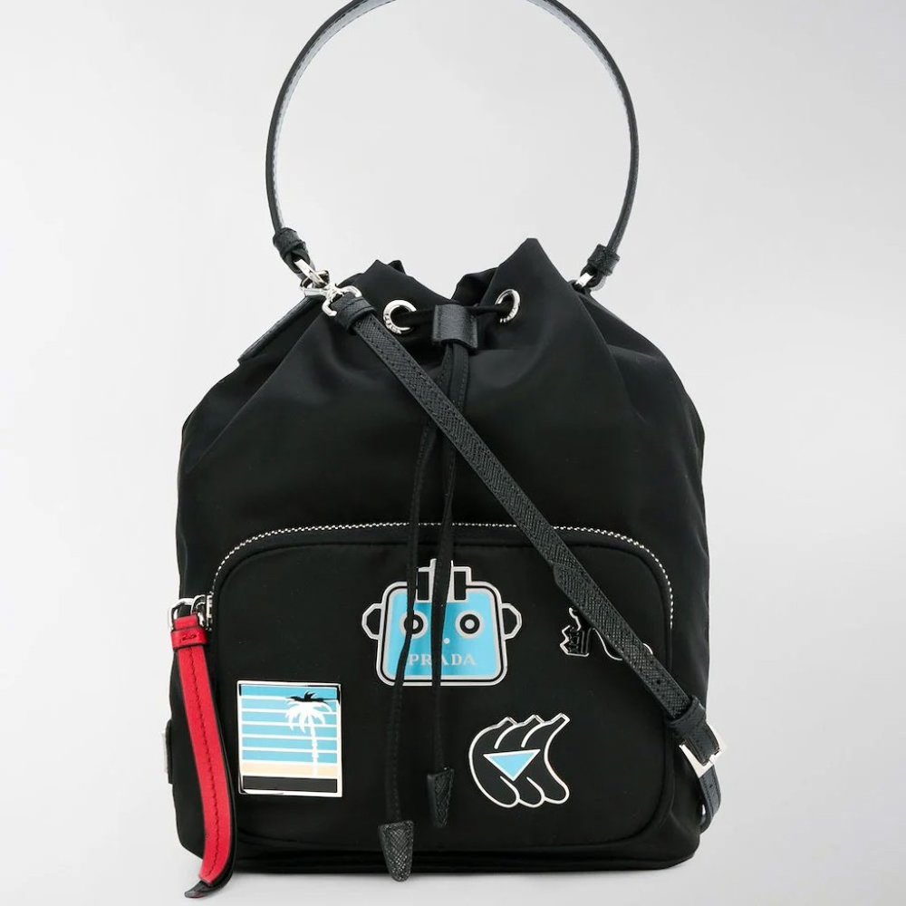 PRADA  1BH038 BLACK ROBOT TESSUTO BUCKET PRE OWNED